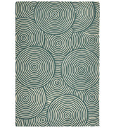 Teal and ivory concentric circles hand-tufted wool rug